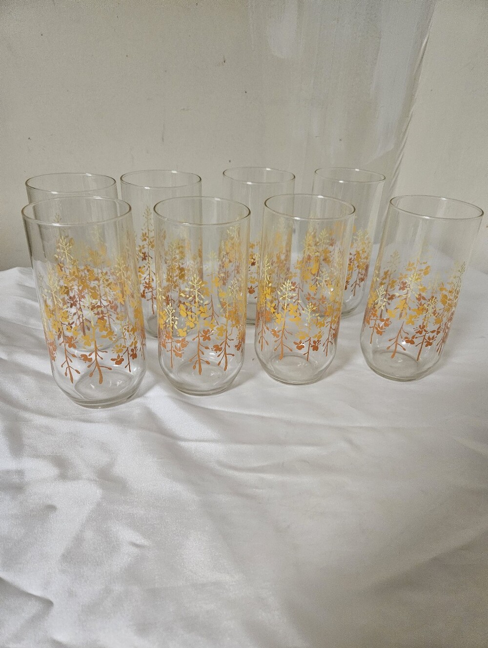 Set of 8 Vintage Luminarc Mid Century Modern Glass Set, Autumn, Thanksgiving